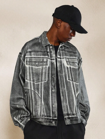 SUMWON Silver Foil Denim Trucker Jacket