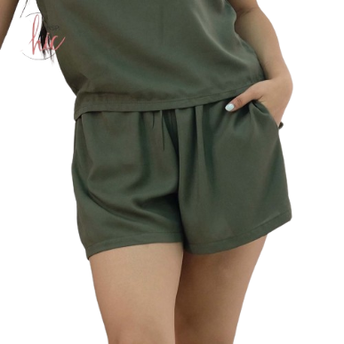 INSPI Chic Boho Shorts for Woman Summer Korean Cotton Short for Women Beach Outfit Sleepwear (Army Green)