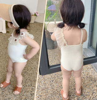 Girls Swimsuit One-Piece Vacation Hot Spring 2023 New Style Cute Flowers Children Baby Fashionable
