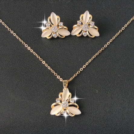ACT Flower Blossom Jewelry Set Necklace for Bridal Bride Women Lady
