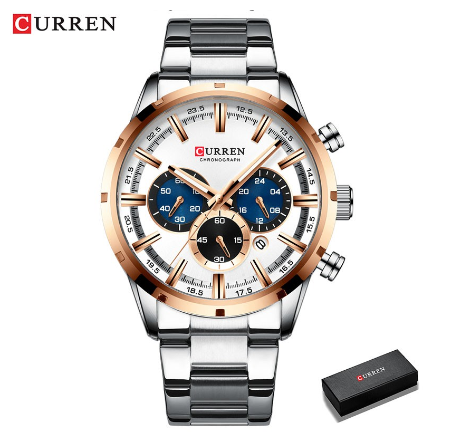 Curren Men's Watch Blue Dial Stainless Steel Band Business Male Watches Waterproof Date Luxuries Wrist 8355 M02
