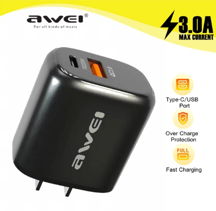 AWEI C6 PD20W Quick Charge 3.0 Dual Port High Powered Power Adapter 3A