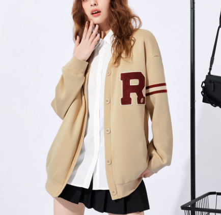 Casual Letter Unisex Oversized America Retro Jacket (Light Khaki)