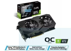 ASUS Dual GeForce RTX™ 2060 OC edition EVO 6GB GDDR6 Gaming Graphics Card (DUAL-RTX2060-O6G-EVO) with the all-new NVIDIA Turing™ GPU architecture, Axial-tech Fan Design, Super Alloy Power II, 0dB Tech