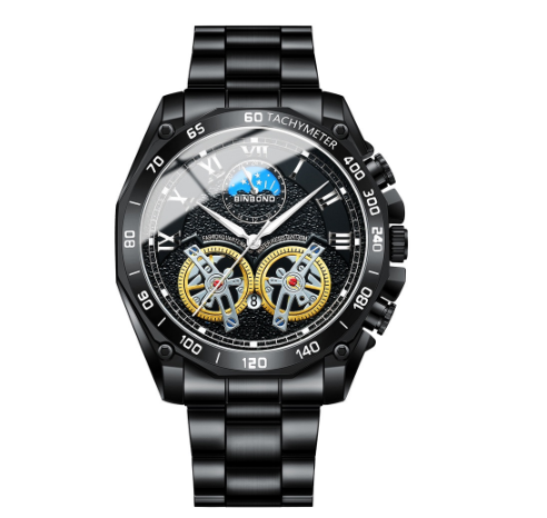Binbond Original Luxury Watch Men's Gold Hollow Fashion Luminous Waterproof Stainless Steel Wrist Watch M7