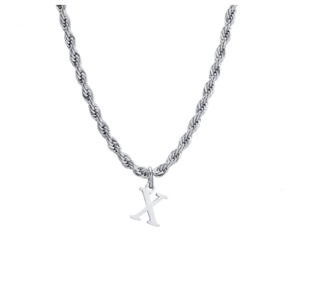Meaeguet Fashion Letter Necklace A-Z Pendant Necklace for Women Men Stainless Steel Silver Choker Initial Necklace Accessories X