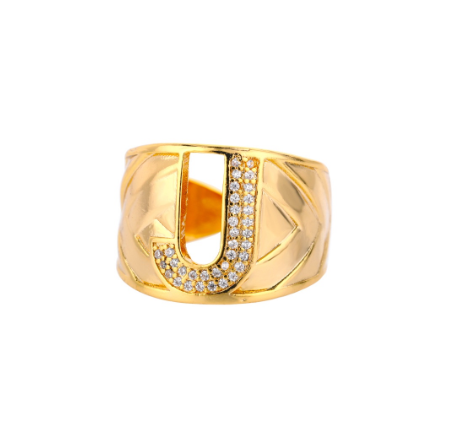 Fashion Initial Letter Rings For Women Finger Adjustable A-Z Alphabet Ring Jewelry J