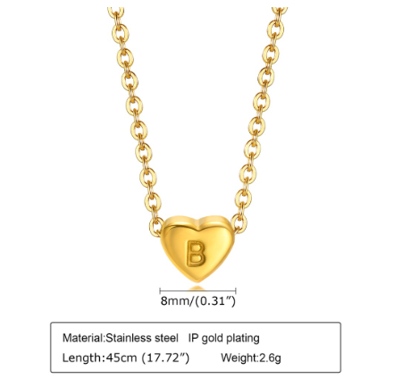 MG A-Z Letter Necklace, Lovely Cute Heart Letter Necklace, Necklace Gift Jewelry, Gold Stainless Steel B