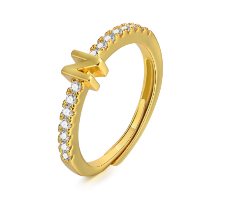 Vnox 26 Lettes Gold Luxury Ring,Shiny Zircon Initial Ring,Opening Adjustable Rings for Women N