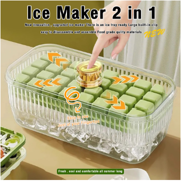 64 Grids Ice Cube Molder Tray with Lid and Bin Ice Cube Mold for Freezer One Button Easy Release