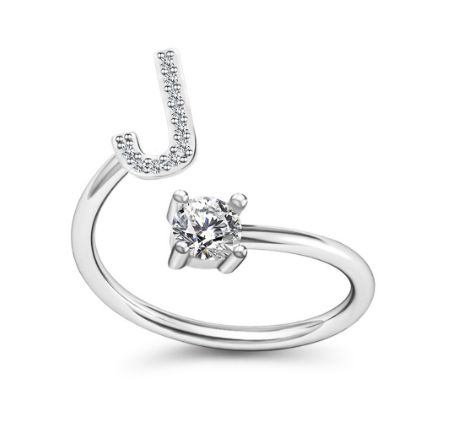 Simple Rhinestone 26 Letter Rings For Women Sliver Color Initials Adjustable Ring Opening Finger Accessories Wedding Jewelry J