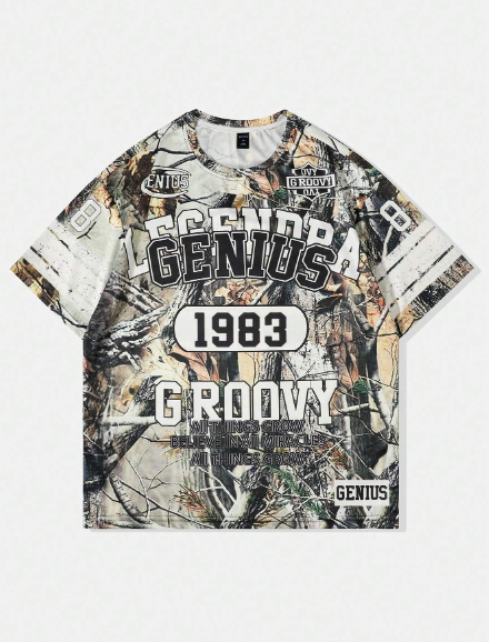 ROMWE Street Life Men's Camouflage Tree Branch Short Sleeve T-Shirt, Street Style Summer Sports Tee