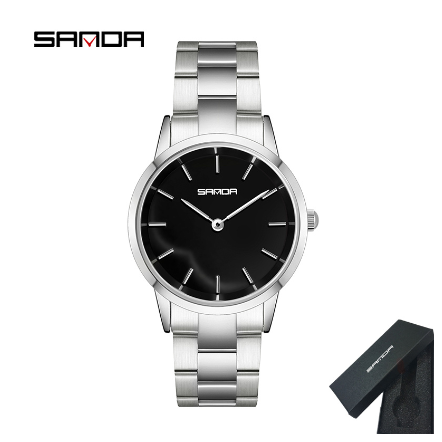 Sanda New Women Fashion Trend Simple and Generous Quartz Watch Creative Personality Steel Band Women Watch BLACK SILVER