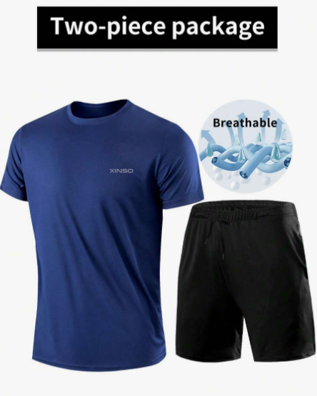 Set Of 2 Men Sports Outfits, Quick Dry Breathable T-Shirt, Fashionable Casual Pocket Shorts, Elastic Waist & Lightweight & Fast Dry, Suitable For Running, Basketball, Football, Fitness & Workout Worko