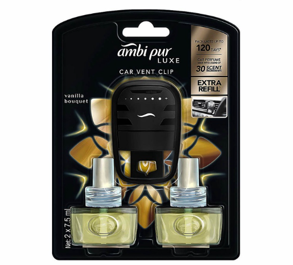 Ambi Pur Luxe Car Vent Clip with Extra Refill 7.5ml x 2 Vanilla Bouquet