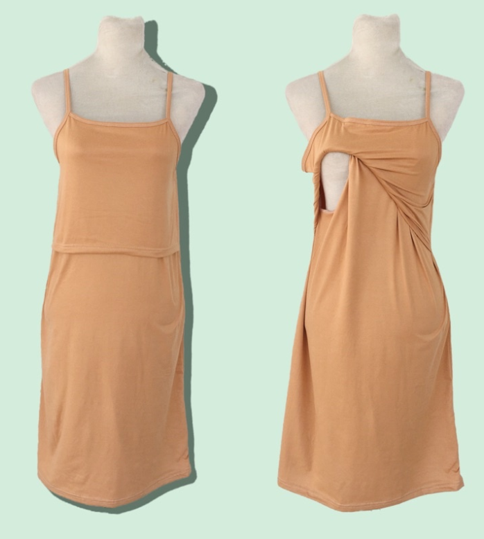 Best Moms Maternity and Nursing Spaghetti Dress Breastfeeding Wear BEIGE