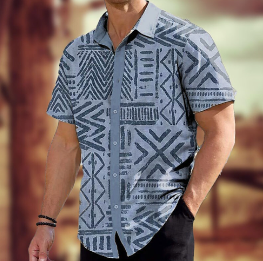 Vintage Style Summer Fashion Hawaiian Men's Short Sleeve Shirts Tribal Totem Print Street Casual Wear Tops European Size