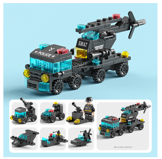 City Series 6 IN 1 SWAT Engineering Vehicle Educational Toy Model Block Toys Boy Children's Day Gift B36