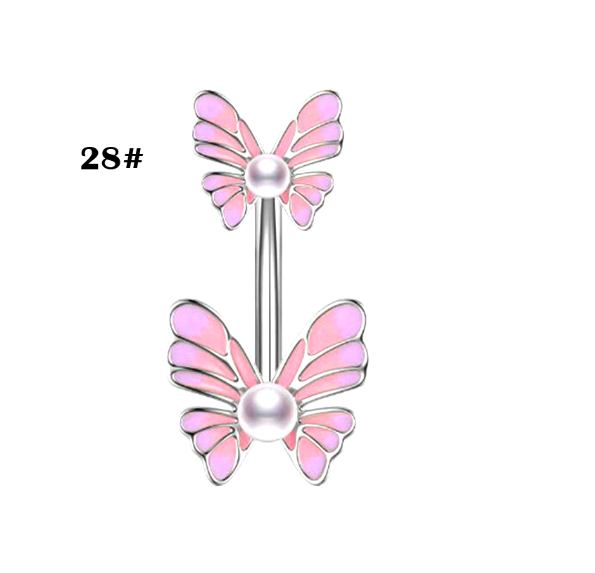 Stainless Steel Heart Piercing Jewellery Zirconia Butterfly Belly Button Ring Belly Button Clasp Pink 28