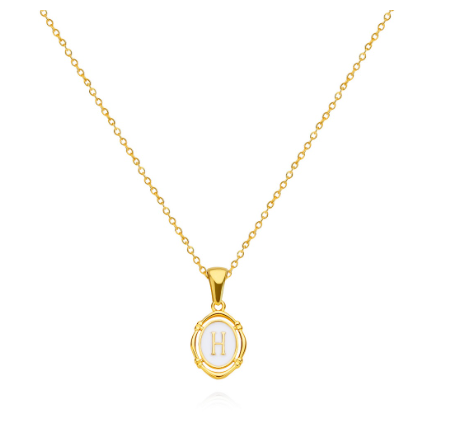 26 Letter Pendant Necklace 18k Gold Oval Shell Neck Chain Necklace Fashion Gift H