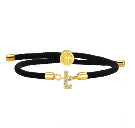 Vnox Zircon Cubic A-Z Initial Letter Women Bracelet Tree of Life Adjustable Rope Bracelet for Women Jewelry Gift L