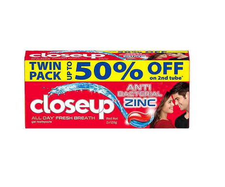 Closeup Gel Toothpaste with Antibacterial Zinc Red Hot 120g Twin Pack