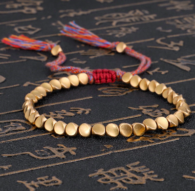 Cotton Rope Tibetan Buddhist Braided Copper Beads Bracelet