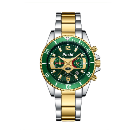 POSHI Original Men Watch High Quality Classic Stainless Steel Sports Quartz Waterproof Fashion Wristwatch SILVER GOLD GREEN