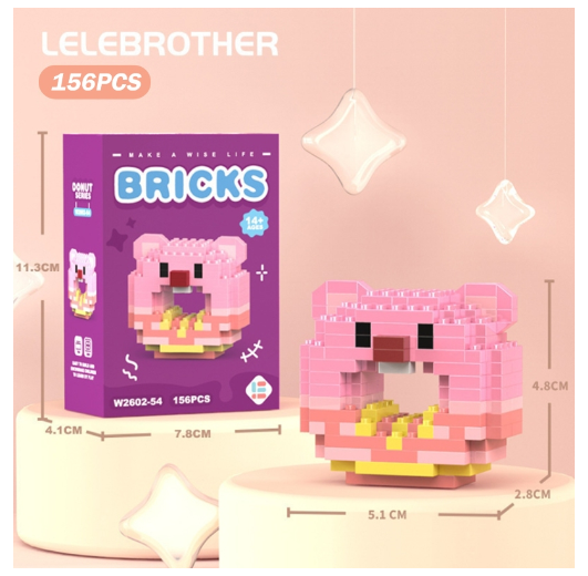 Lboyu Cute Cartoon Donut Building Block Ornaments Compatible with Lego Children's Toys M50