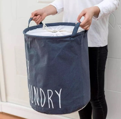Foldable Laundry Basket with Cover Waterproof Canvas Hamper Clothes Sock Bin Storage Toy Storage