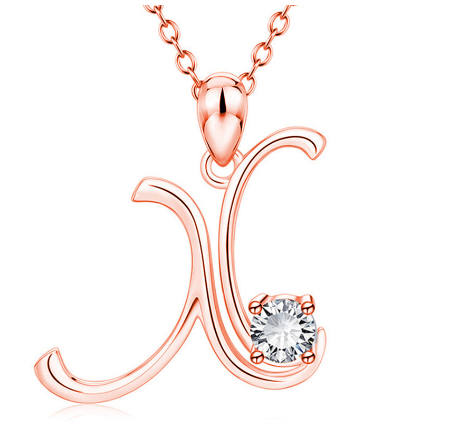 26 Letter Rose Gold Necklace Pendant Classic Fashion Men's and Women's Letter Diamond Necklace Jewelry Wholesale X