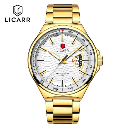 LICARR Brand Original Men's Watches Fashion Quartz Casual Waterproof Sports Watches 9516 GOLD WHITE