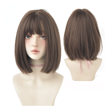 Wig Female Short Hair Korean Bob Head Cute Cartoon Bangs Round Face Girl With Clavicle Hair Full Headgear Bob Head
