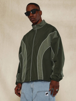 SUMWON Colour Blocking Nylon Zip Through Track Jacket With Reflective Piping Detail