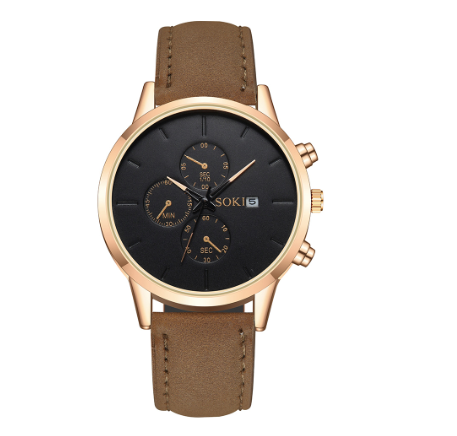 Simple three-eye calendar watch Fashion scale student sports PU strap men’s quartz watch 02