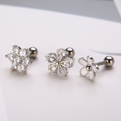 3pcs Flower Ear Cartilage Tragus Helix Earrings