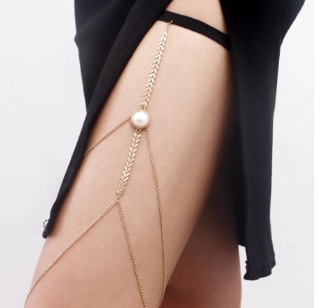 Double Layer Royal Elegant Leg Chain Garter Pendant Pearl Tassel Thigh Chain Stretch Sexy Body Chain