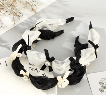 Korean Pearl Mesh Bow Headband Rose Flower Sweet Elegant Girls Hair Band Hair Accessories