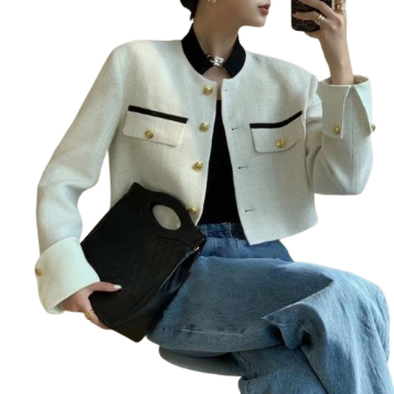 Lovito Women Elegant Vintage Banquet Colorblock Button Thick Jacket L61AD004 (White)