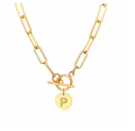 Vnox Women Stainless Steel Gold Plated Initial Pendant Necklace with Paperclip Necklace P