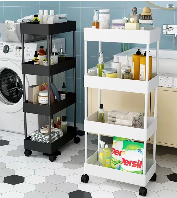 4 Layer Moving Rack Kitchen Storage Shelf Wall Cabinets Home Bedroom Bathroom Organizer Trolley