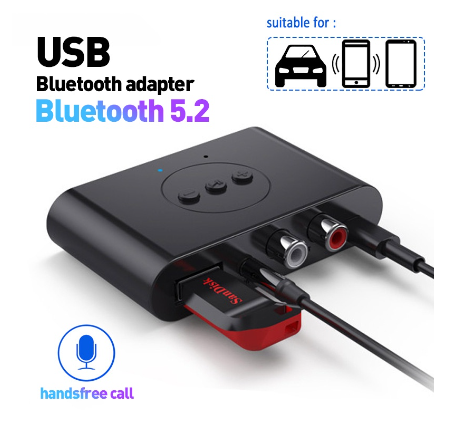 Bluetooth 5.2 Audio Receiver Wireless Adapter 3.5mm Aux USB Stereo Music With Mic For Car