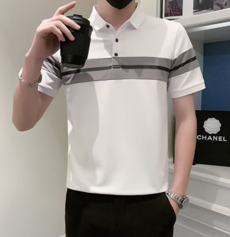 High Quality Striped Patchwork Polo Shirt For Man Fashion Casual Polo For Men Aesthetic Minimalist Polo Shirt For Men