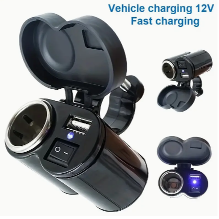 Motorcycle USB Charger Cigarette Lighter Socket Usb Lighter Motorbike Handlebar Power Adapter With Switch Waterproof Cover