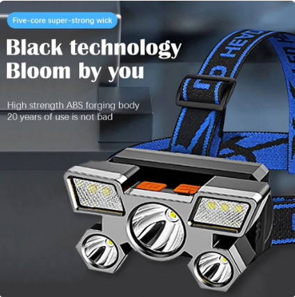 Powerful LED Headlamp USB Rechargeable Waterproof 5 Heads Headlamp Flashlight for Outdoor Camping Adventure Hiking Emergency