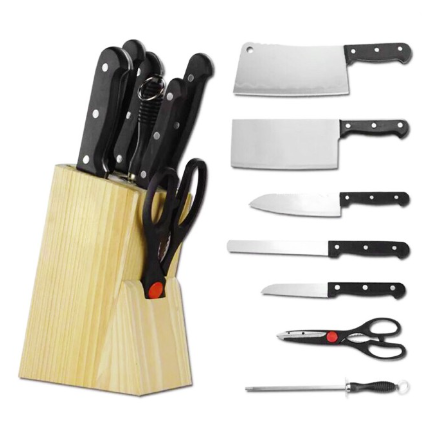 SJW 7-PIECE Multifunctional Cooking Knife Set Kitchen Tool with Wooden Shelf and Sharpening Steel