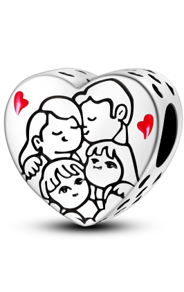 925 Sterling Silver Heart Shaped Warm Family Charm Beads