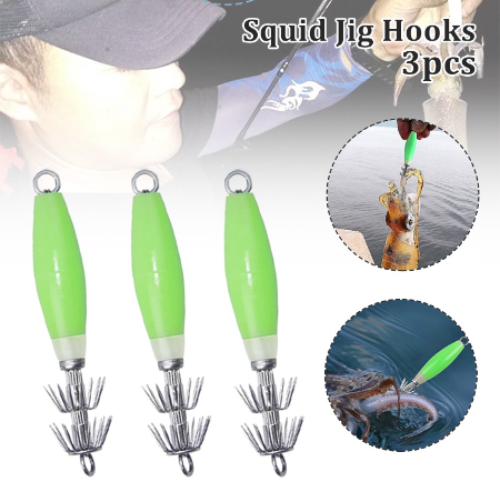 3PCS Luminous Squid Jig Hooks Fluorescent Squid Lure for Night Fishing