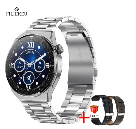 FILIEKEU NFC Smart Watch HD AMOLED Screen Support Ecg Plus Ppg Wireless Charging Bluetooth Call Ip68 Waterproof Smartwatch STEEL SILVER B