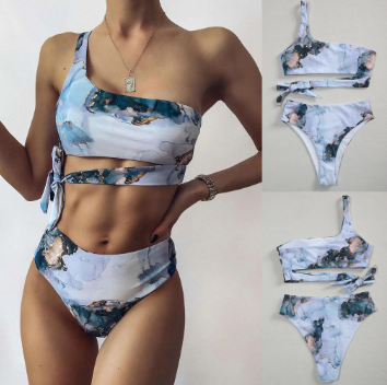 Women Striped Push Up High Cut Hight Waist Halter Bikini Set Two Piece Swimsuit